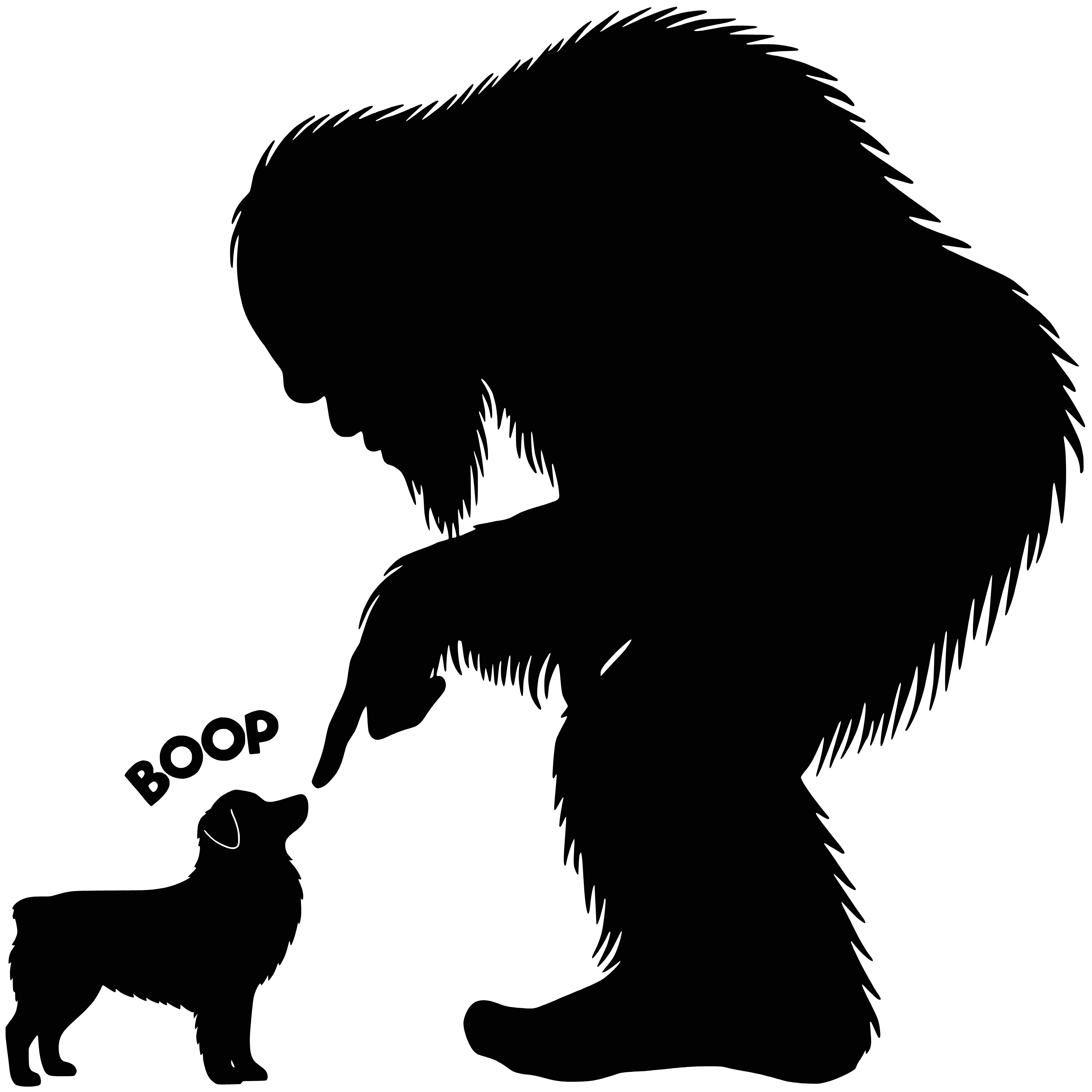 Finger boop silhouette of a miniature Australian Shepherd