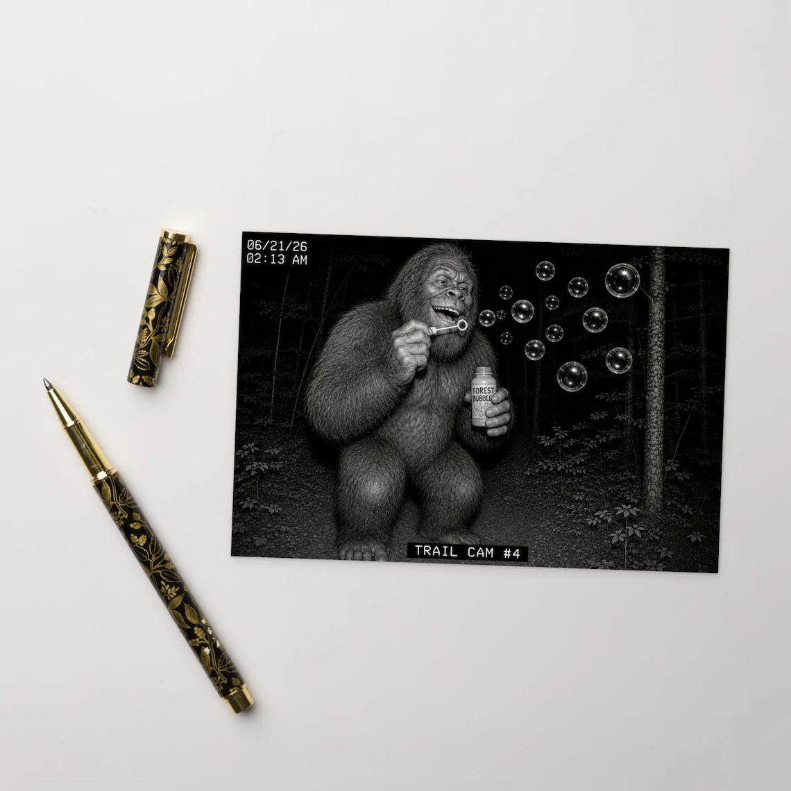 Bigfoot Blowing Bubbles Trail Cam Postcard - Image 3