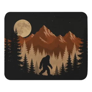 Bigfoot Under the Moon Mouse Pad, Rustic Forest Mountain Mousepad