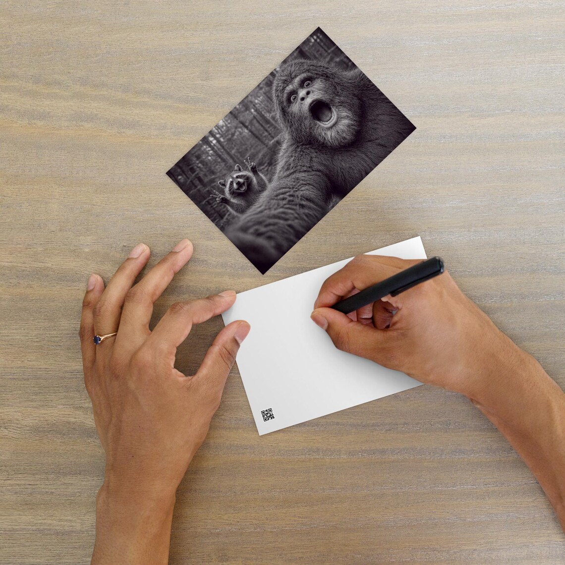 Sasquatch & Raccoon Peace Sign Postcard - Image 2