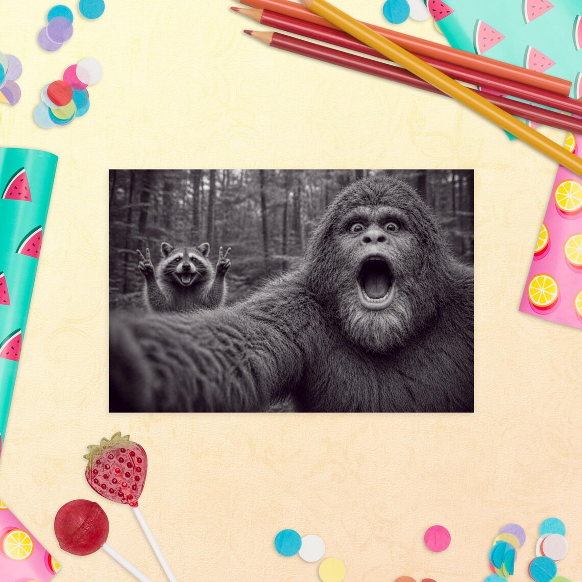 Sasquatch & Raccoon Peace Sign Postcard - Image 4