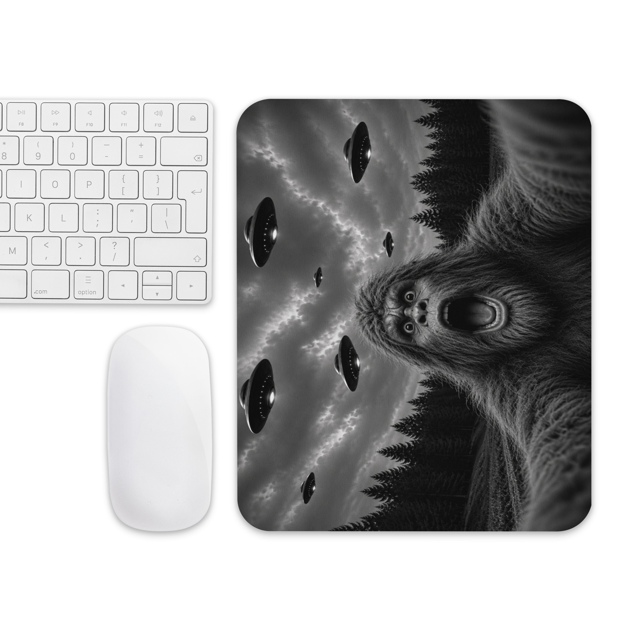 Bigfoot Selfie with UFOs Mousepad