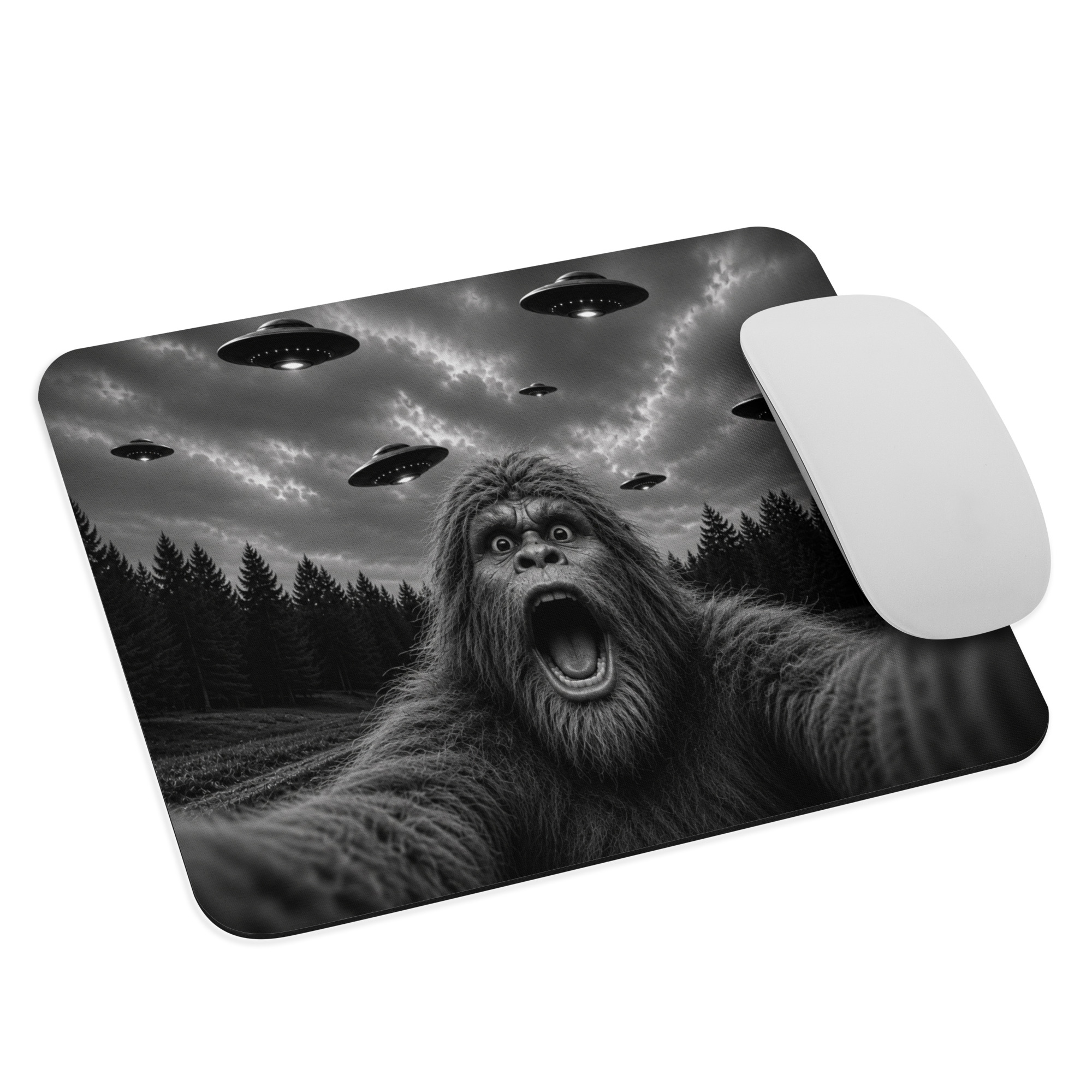 Bigfoot Selfie with UFOs Mousepad