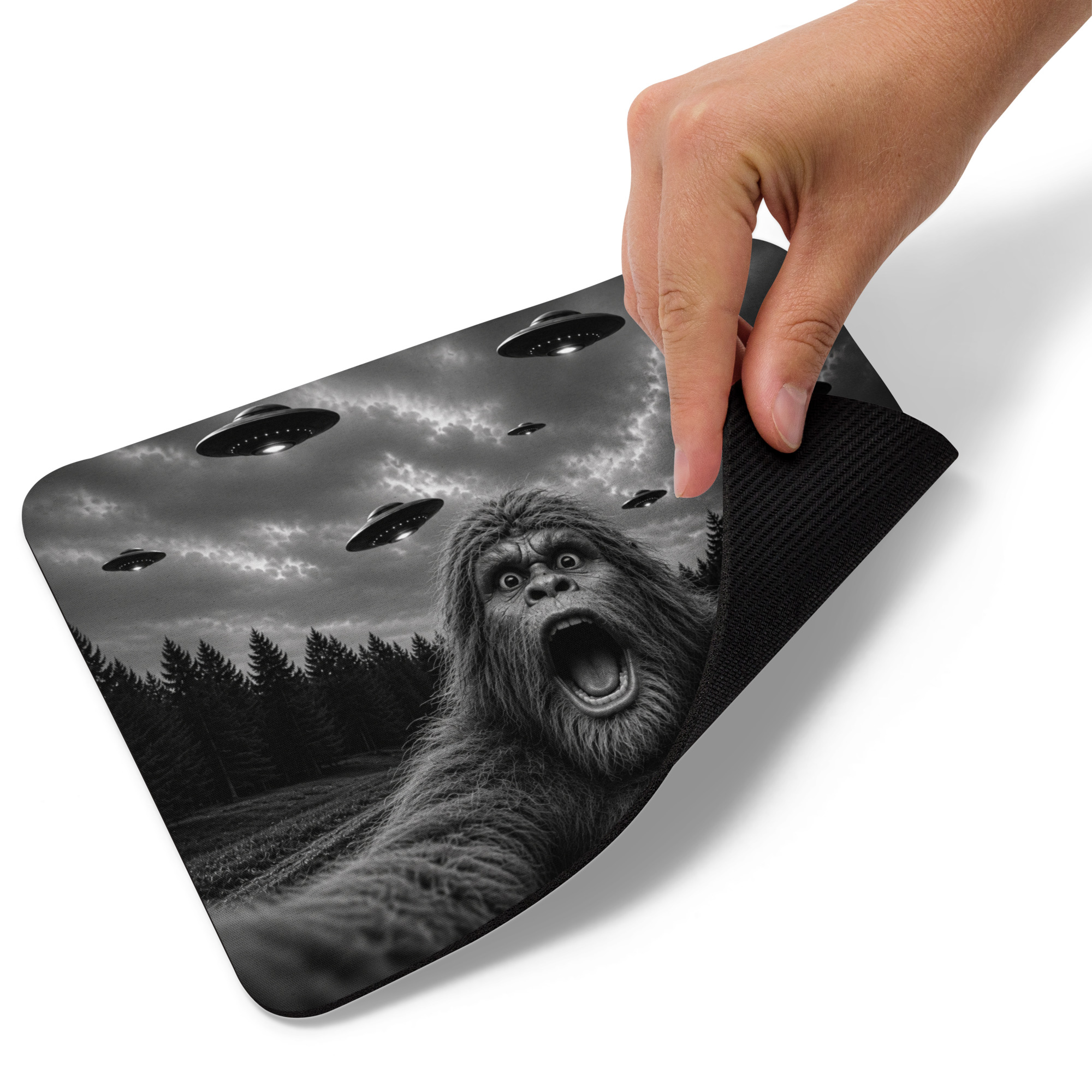 Bigfoot Selfie with UFOs Mousepad