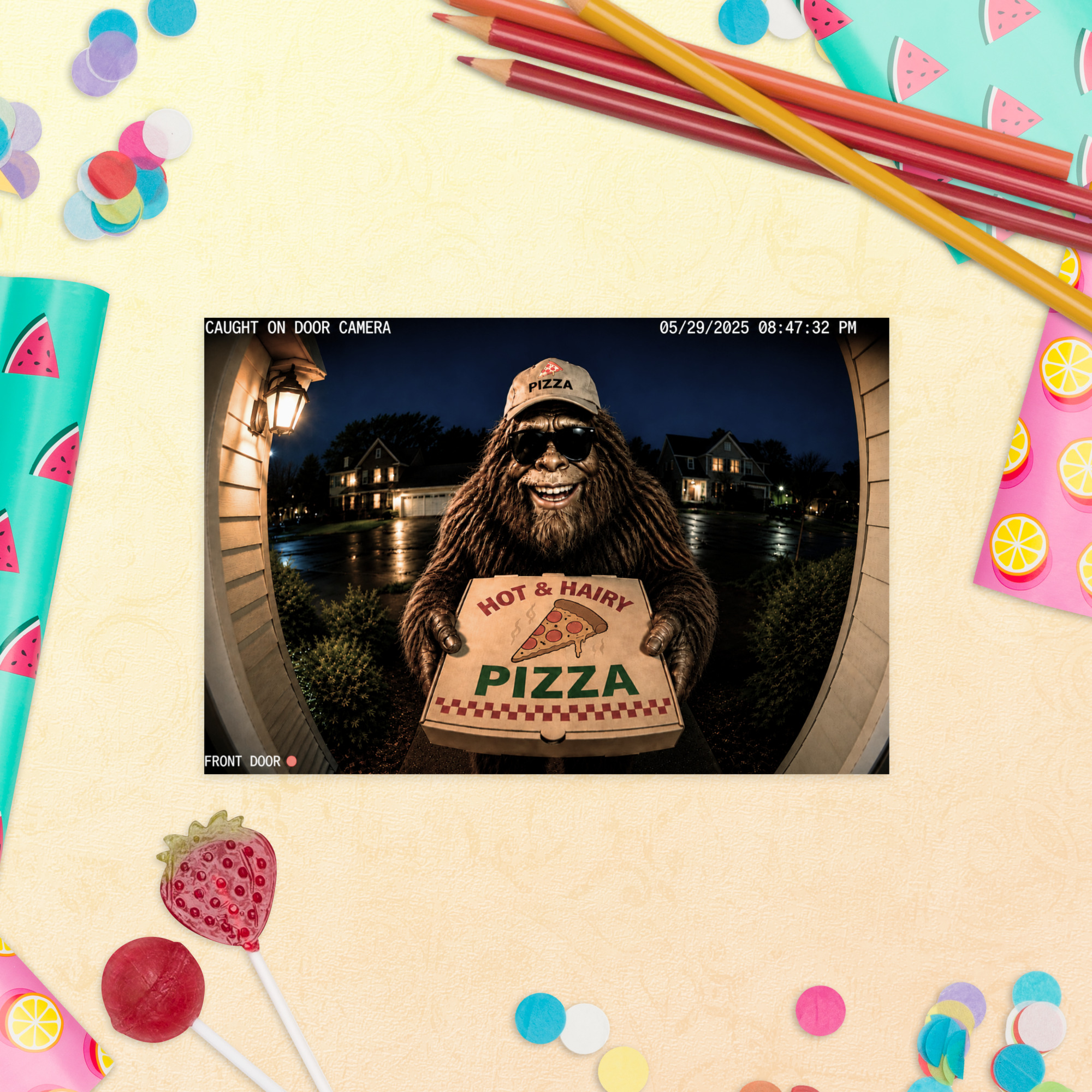 Funny Bigfoot Pizza Delivery Postcard